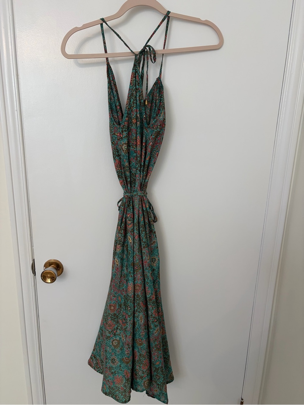 Teal Floral Maxi Dress with Tie Straps